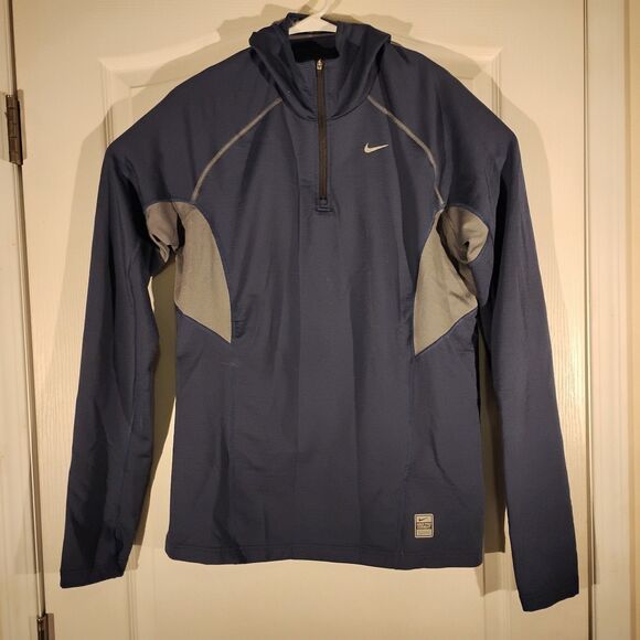 Nike Pro Combat shirrt mens L LArge navy blue 1/4 zip hyperwarm long sleeve - Picture 11 of 13